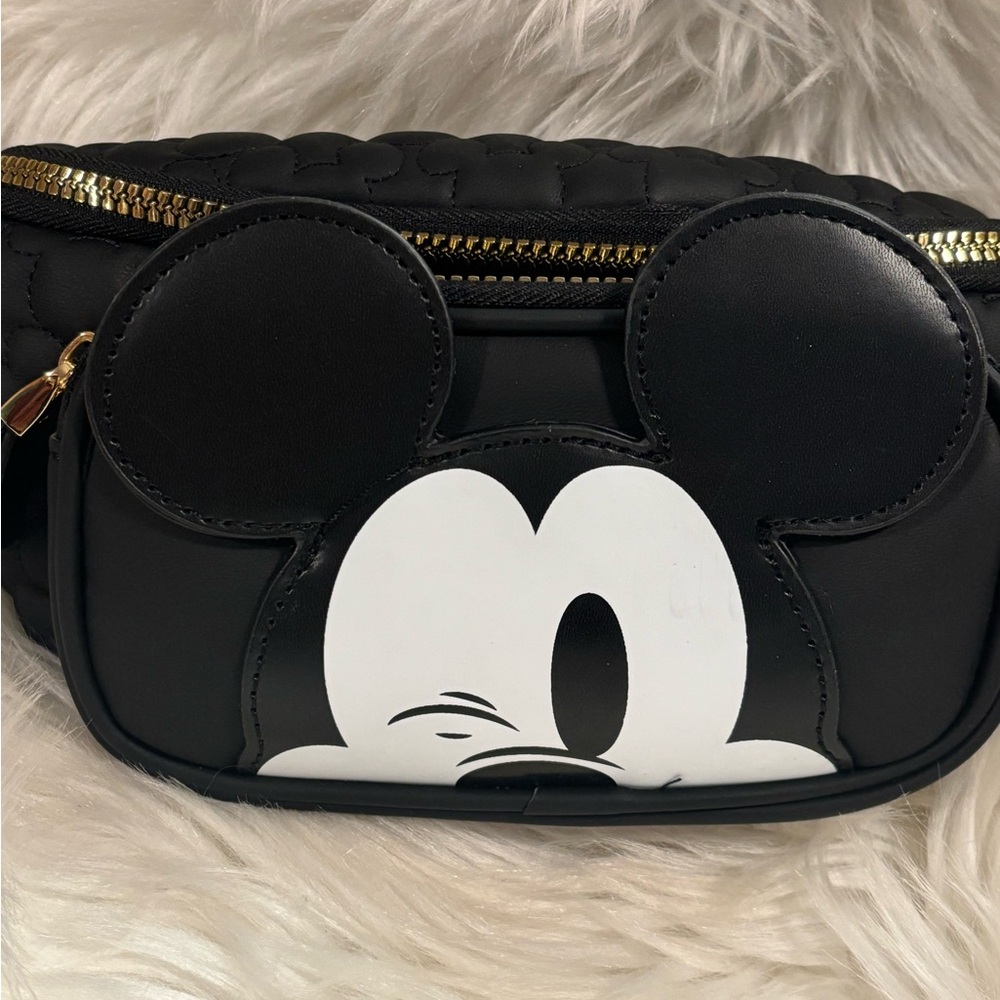 Disney Black Mickey Mouse Quilted Crossbody Belt Bag with Gold Hardware - Picture 2 of 9